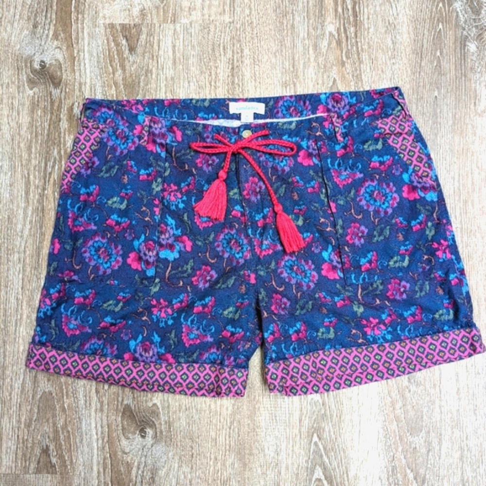 Sundance Kalini Floral Boho Shorts Linen Cotton Blend Size XL